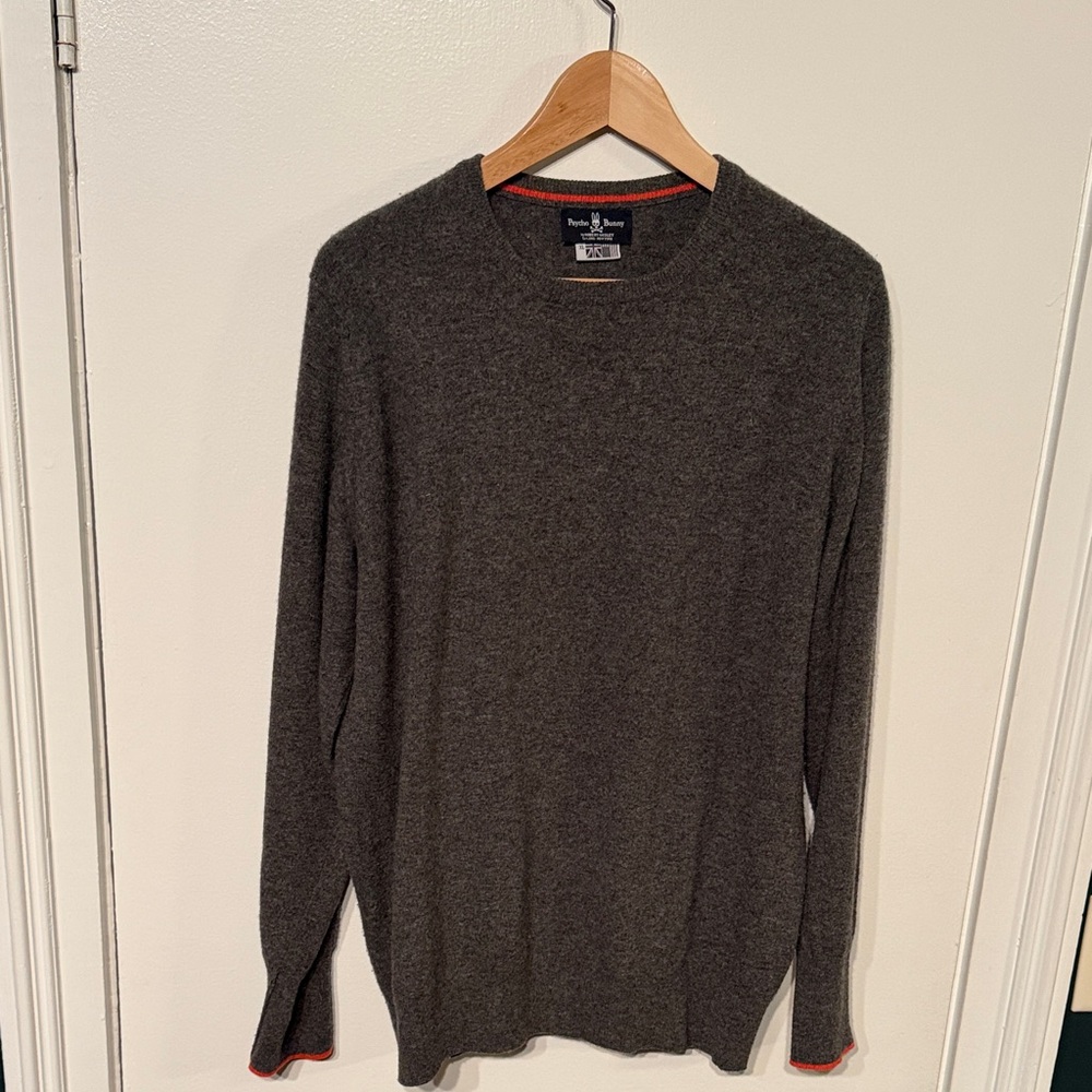 Psycho Bunny Charcoal Lambswool Crewneck Sweater super soft! cool